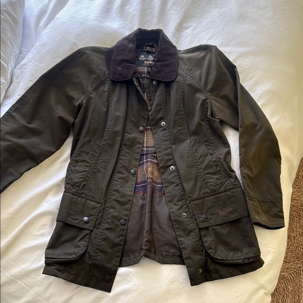 Olive Green Barbour Jacket with Brown Collar